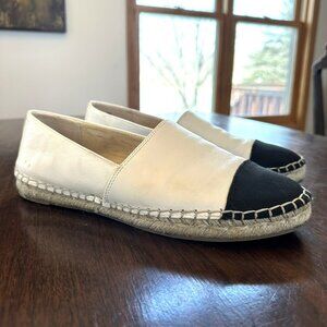 Sam & Libby White Leather Black Canvas Cap Toe Espadrille Flats Size 10